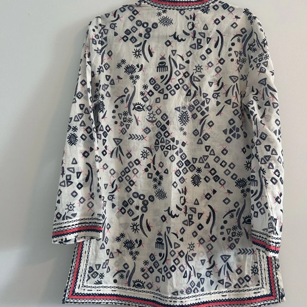 Tory Burch White and Black Patterned Tunic